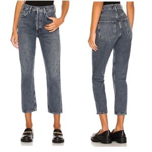 Agolde Riley High Rise Straight Crop Jeans in Fade Gray
